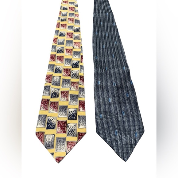 Geoffrey Beene 100% Silk Men’s Ties Yellow Gray Abstract Pattern-Lot of 2 - Picture 7 of 7